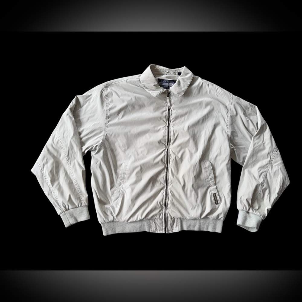 Members Only Mens L Beige Bomber Jacket Full Zip Casual Classic EUC